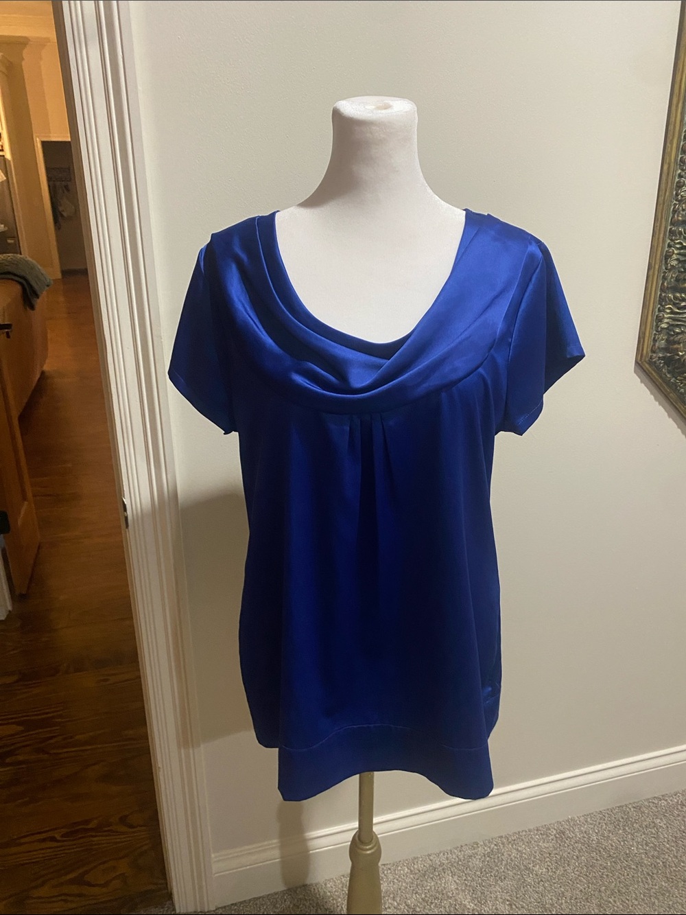Draped Cowl Neck Blouse in Cobalt Blue